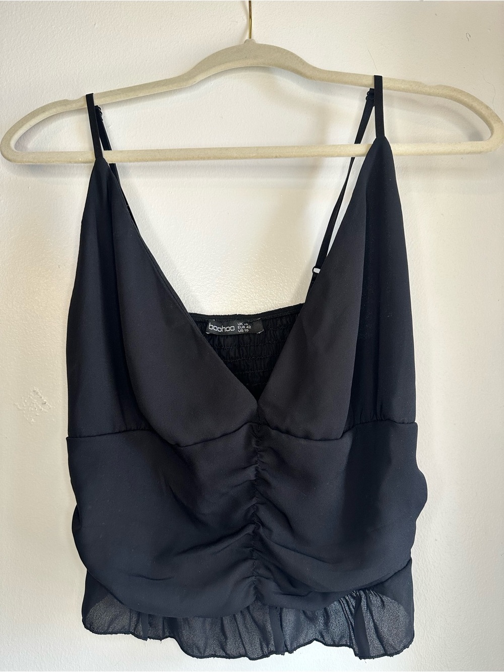 Boohoo Black Ruched V-Neck  Top